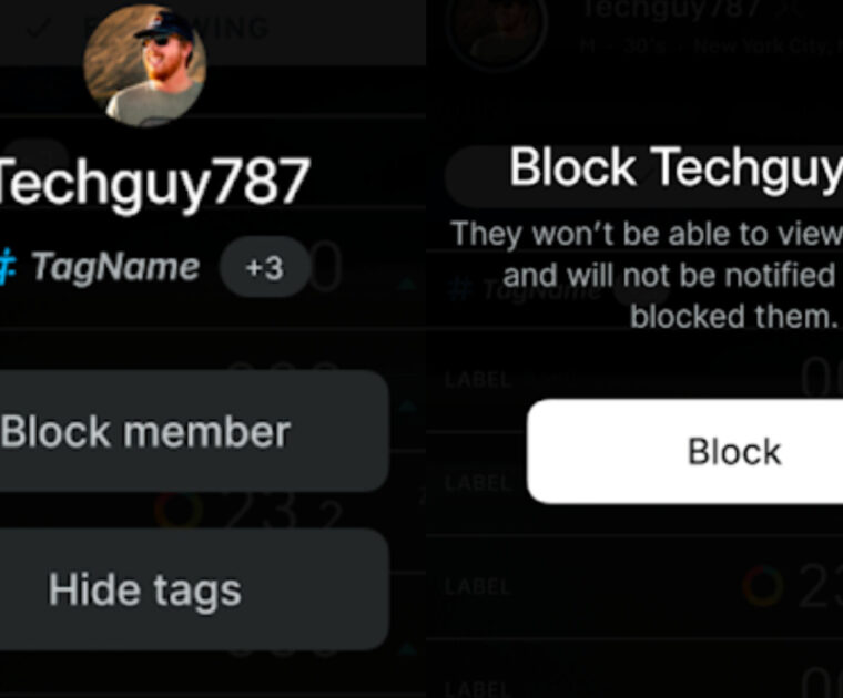 Screenshot of blocking a Peloton member.