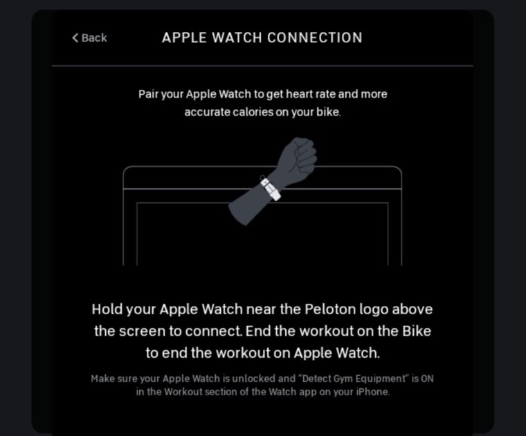 Apple GymKit feature on the Peloton Bike+