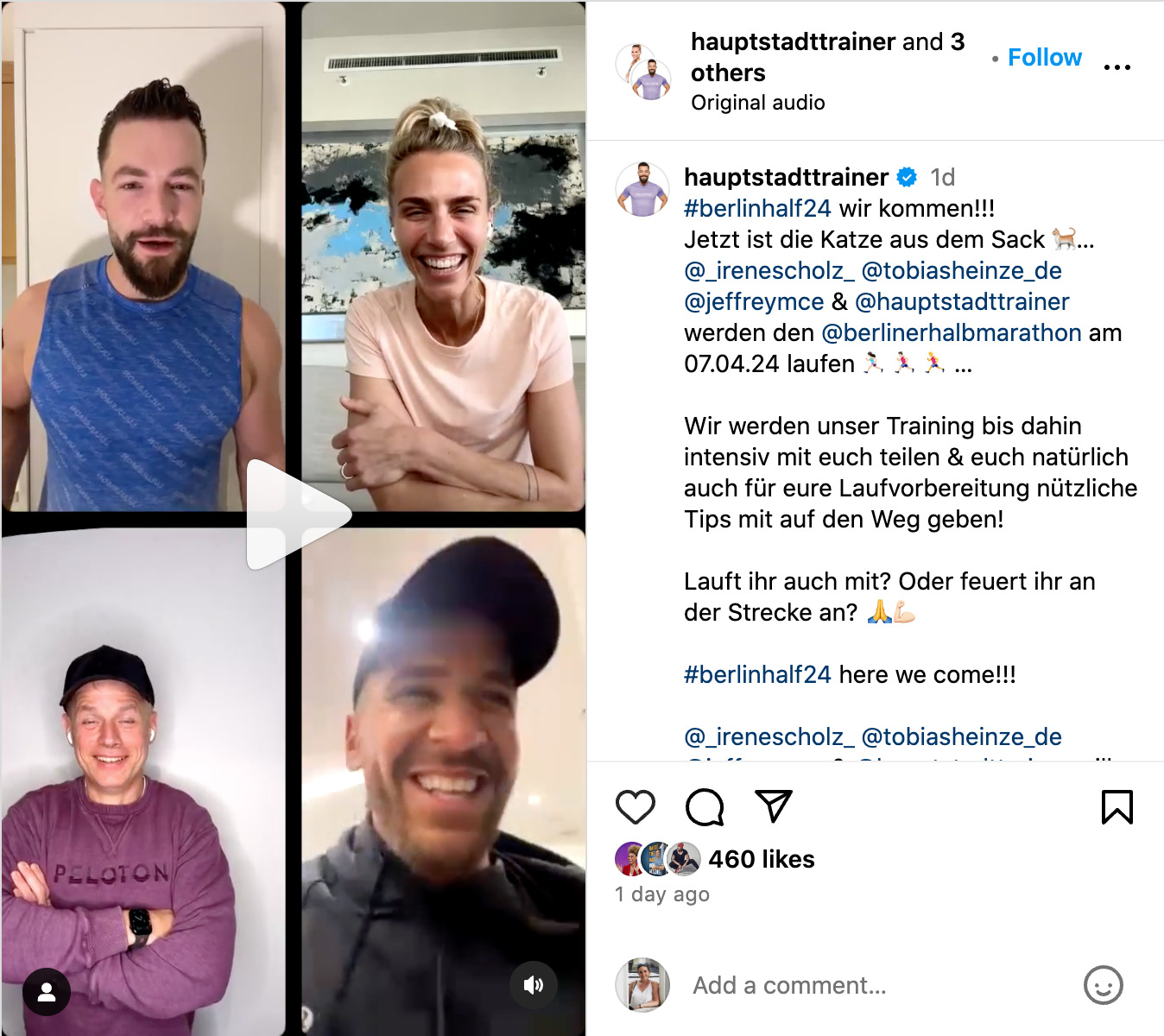 Instagram announcement from Erik Jäger, Tobias Heinze, Jeffrey McEachern, and Irene Kaymer (formerly Scholz).