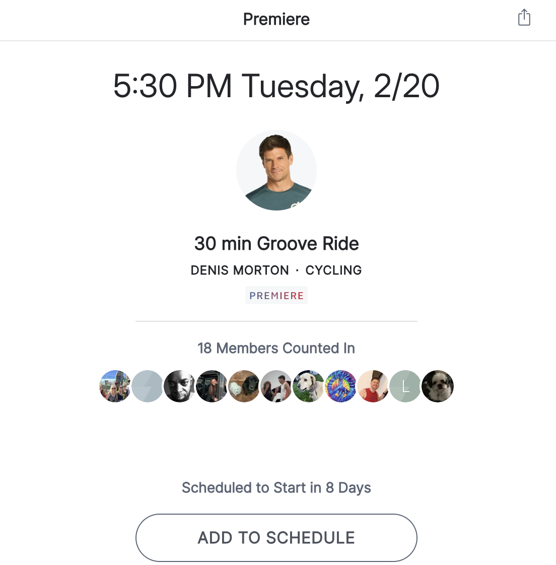 Premiere Groove Ride with Denis Morton on the upcoming Peloton schedule.