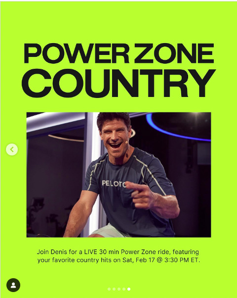 Power Zone Country Ride with Denis Morton. Image credit Peloton social media.