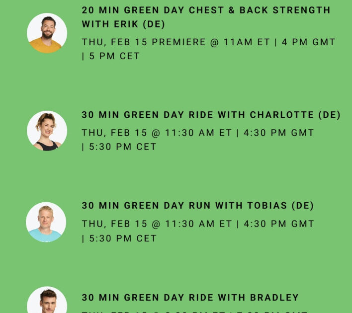Peloton Green Day classes. Image credit Peloton social media.