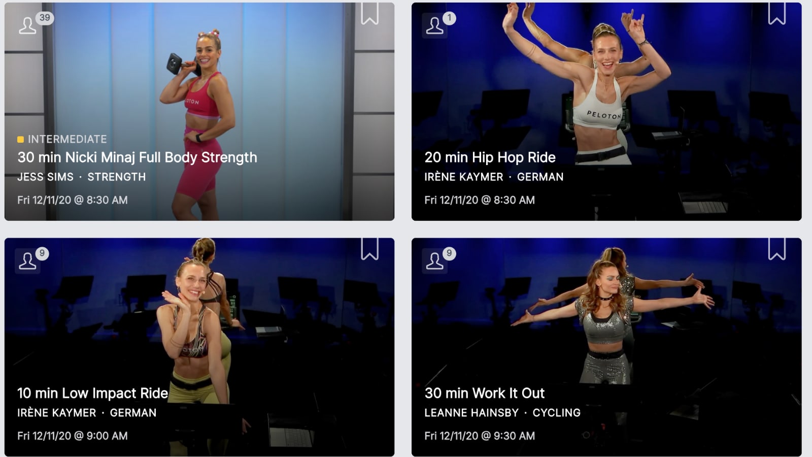 Some of the Peloton classes saved from the class purge on February 9, 2024.