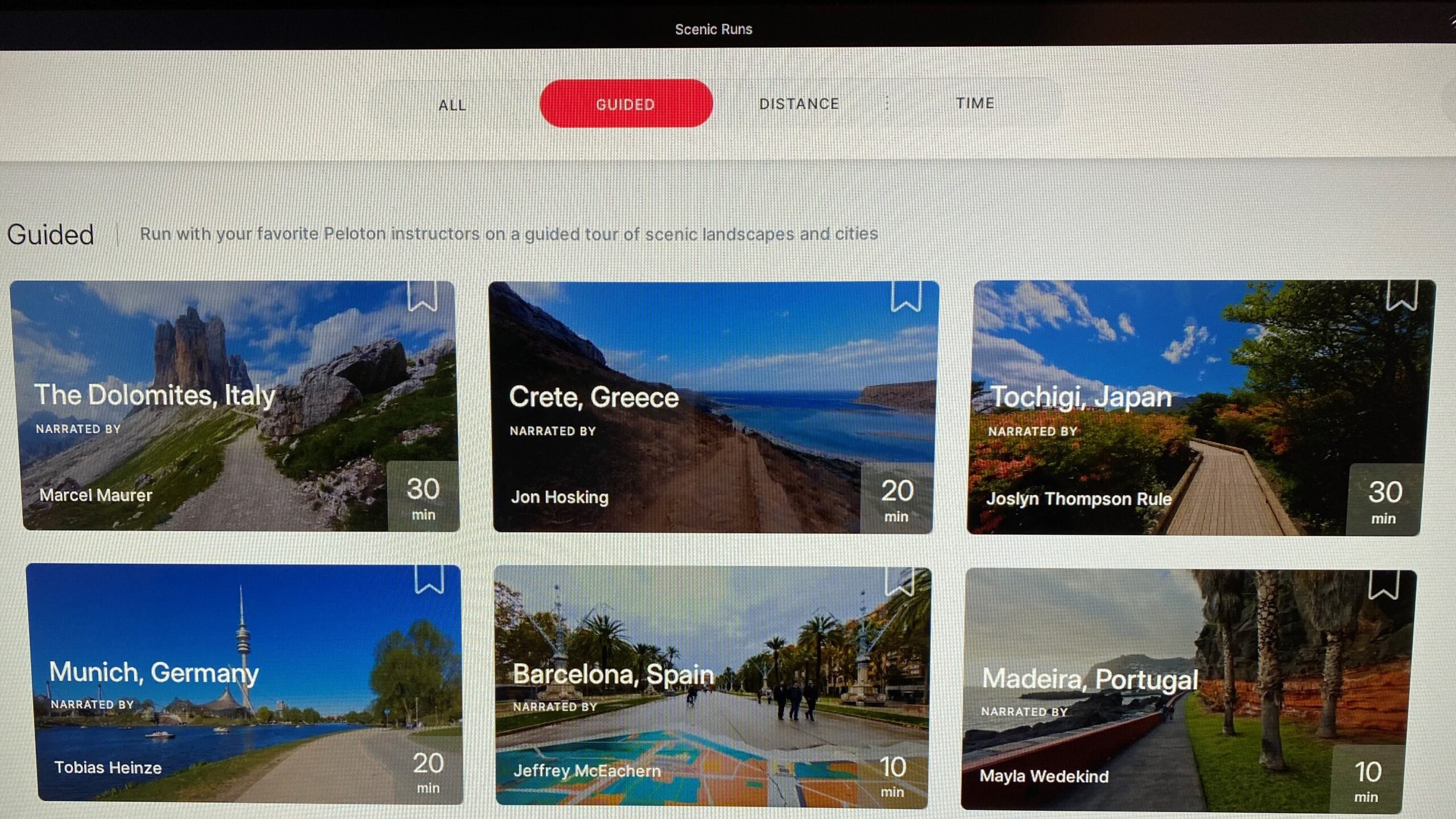Peloton's newest instructor-narrated Guided Scenic classes on the Tread