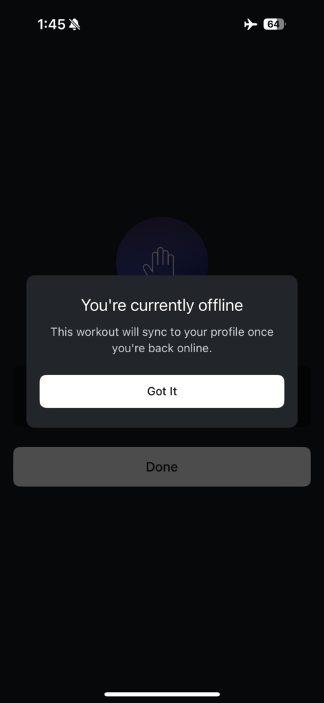 Post-workout message while taking Just Work Out offline.