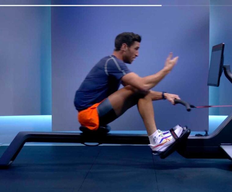 Statistics displayed on screen with third party rower connected to Peloton app.