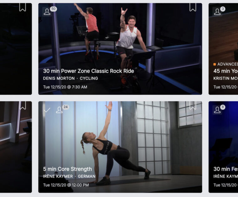 Some of the Peloton classes remaining after the class purge on March 1, 2024.