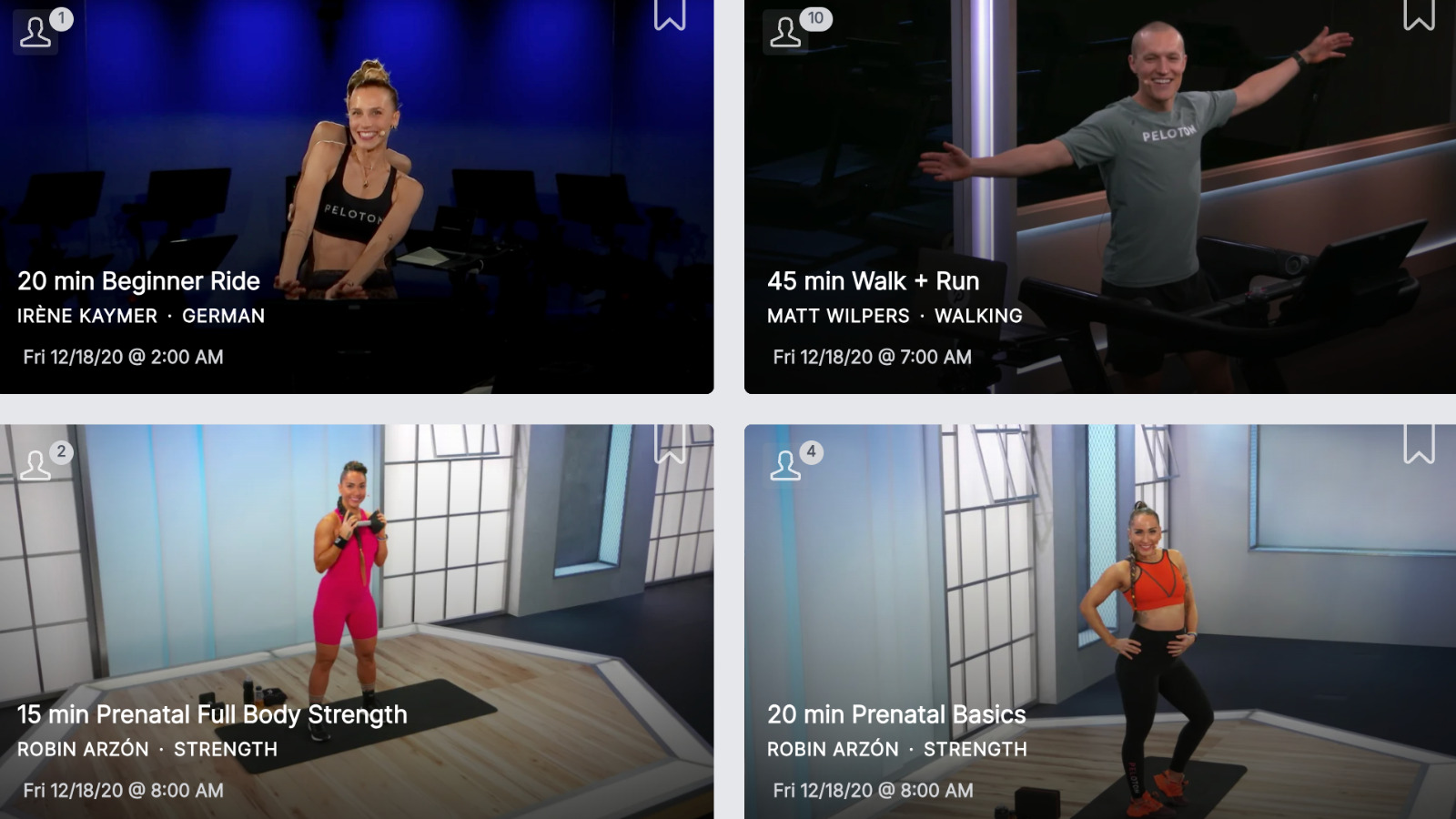 Some of the Peloton classes saved during the March 22, 2024 class purge.