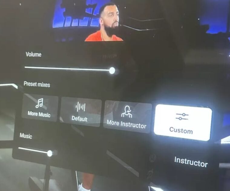 Slider for custom sound mixing seen on Peloton Tread.