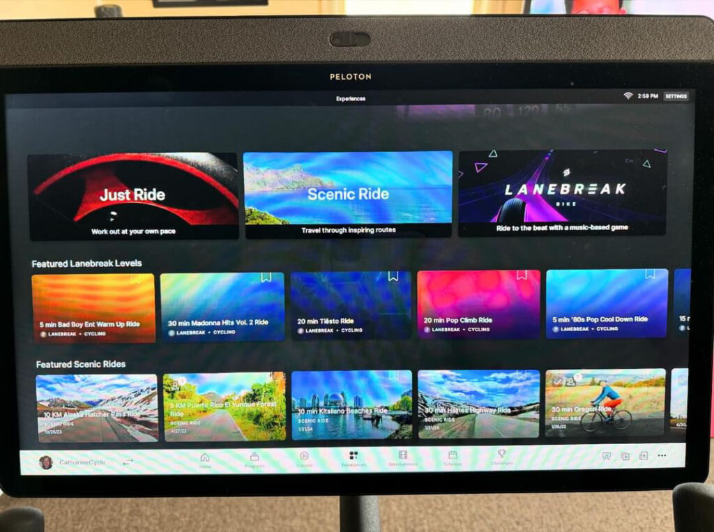 New Peloton Experiences tab on Bike
