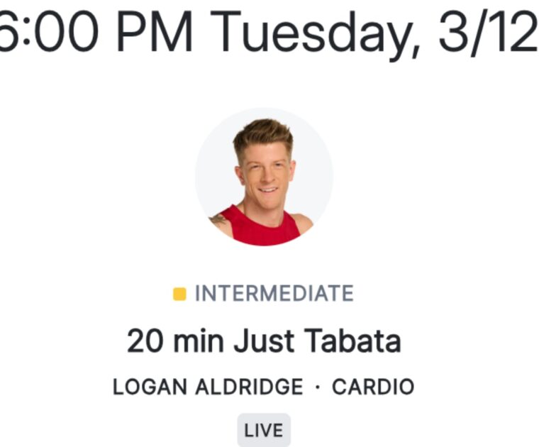 First Just Tabata class on the upcoming Peloton class schedule with Logan Aldridge.