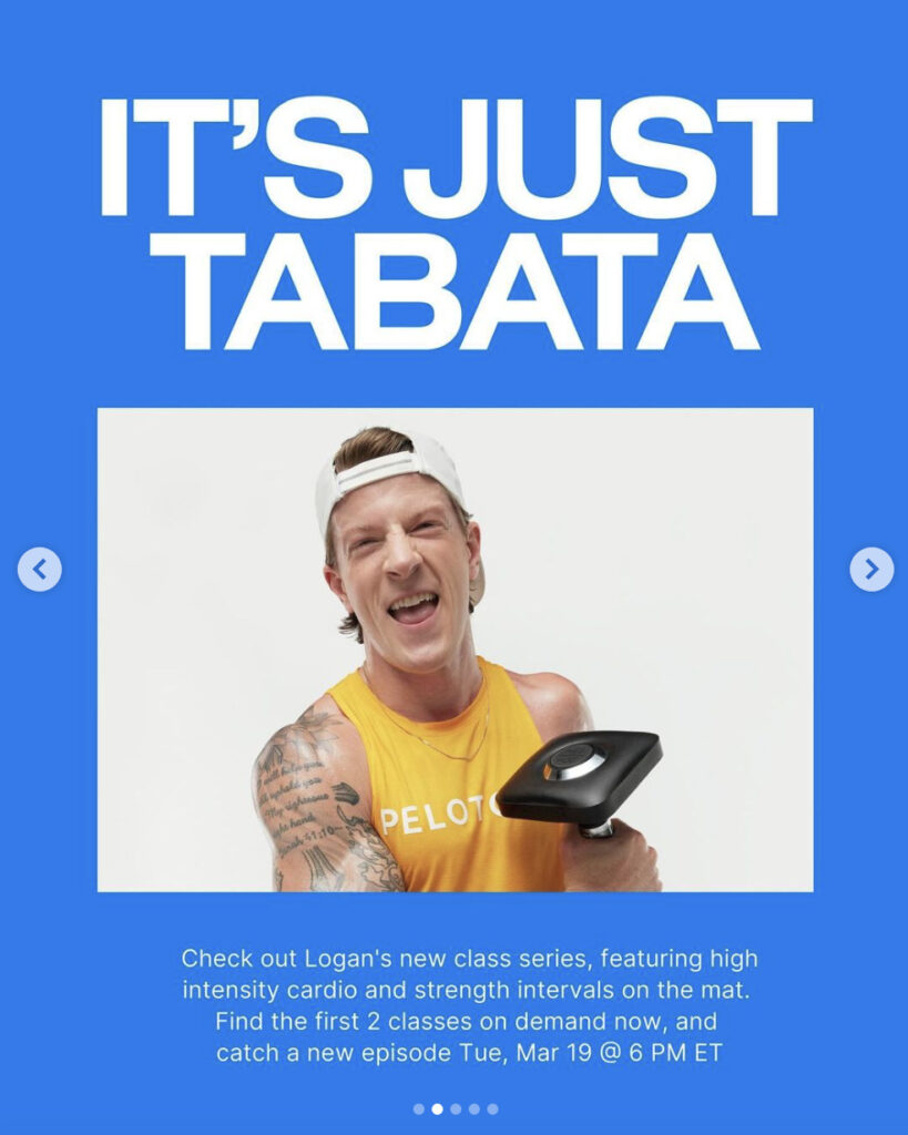 Peloton’s “This Week at Peloton” Instagram post highlighting Just Tabata series. Image credit Peloton social media.