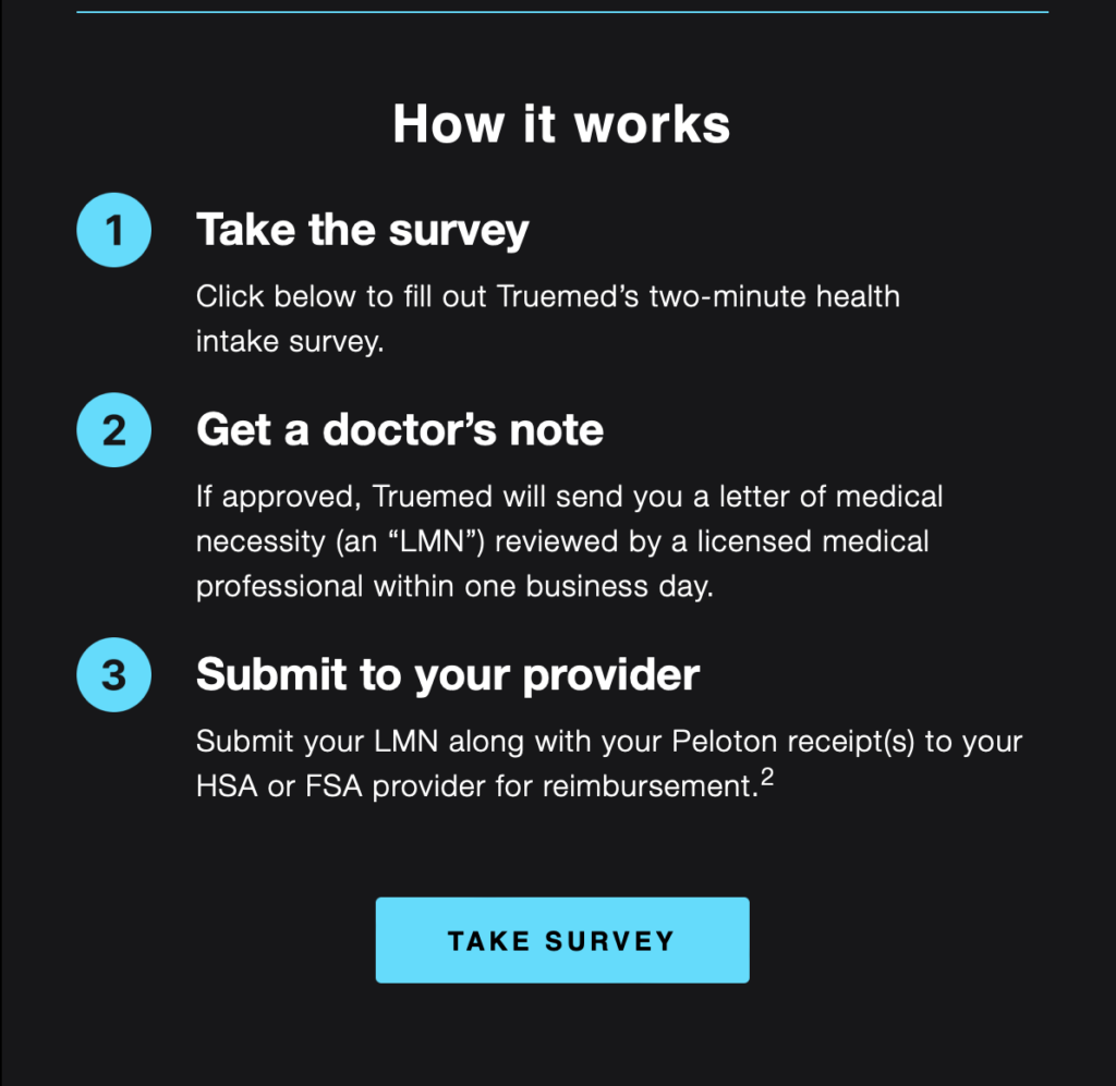 Peloton email announcing TrueMed partnership.