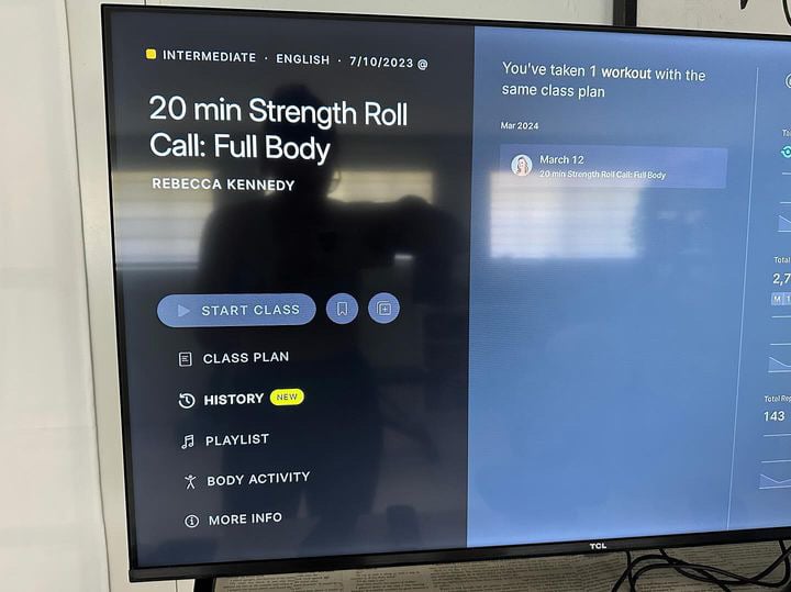 Peloton Guide "history" tab in class plan.
