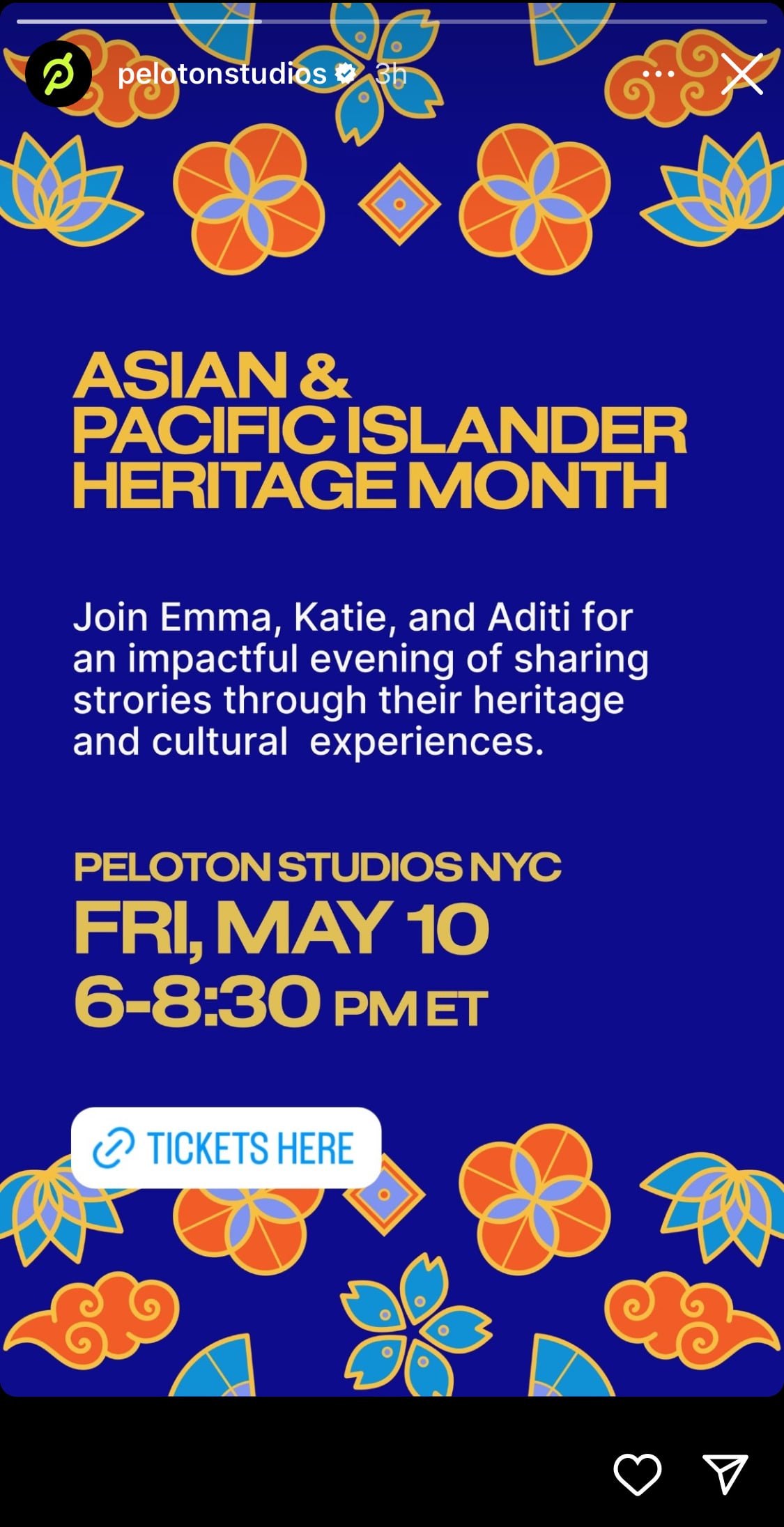 APIHM @ PSNY Event announcement, Image credit Peloton social media.