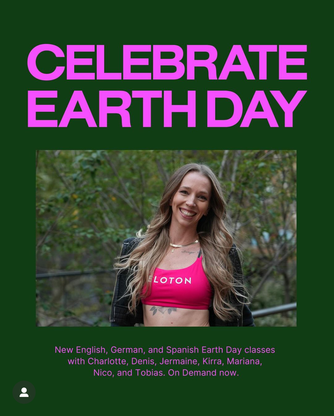 Peloton’s “This Week at Peloton” Instagram post highlighting new Earth Day classes. Image credit Peloton social media.