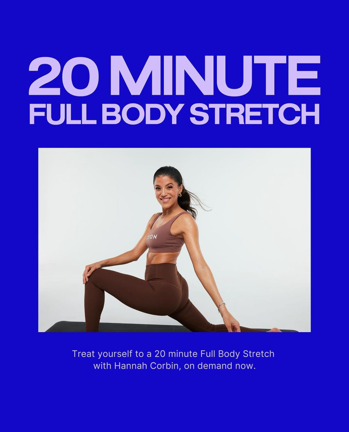 Peloton’s “This Week at Peloton” Instagram post highlighting 20 minute full body stretch with Hannah Corbin. Image credit Peloton social media.