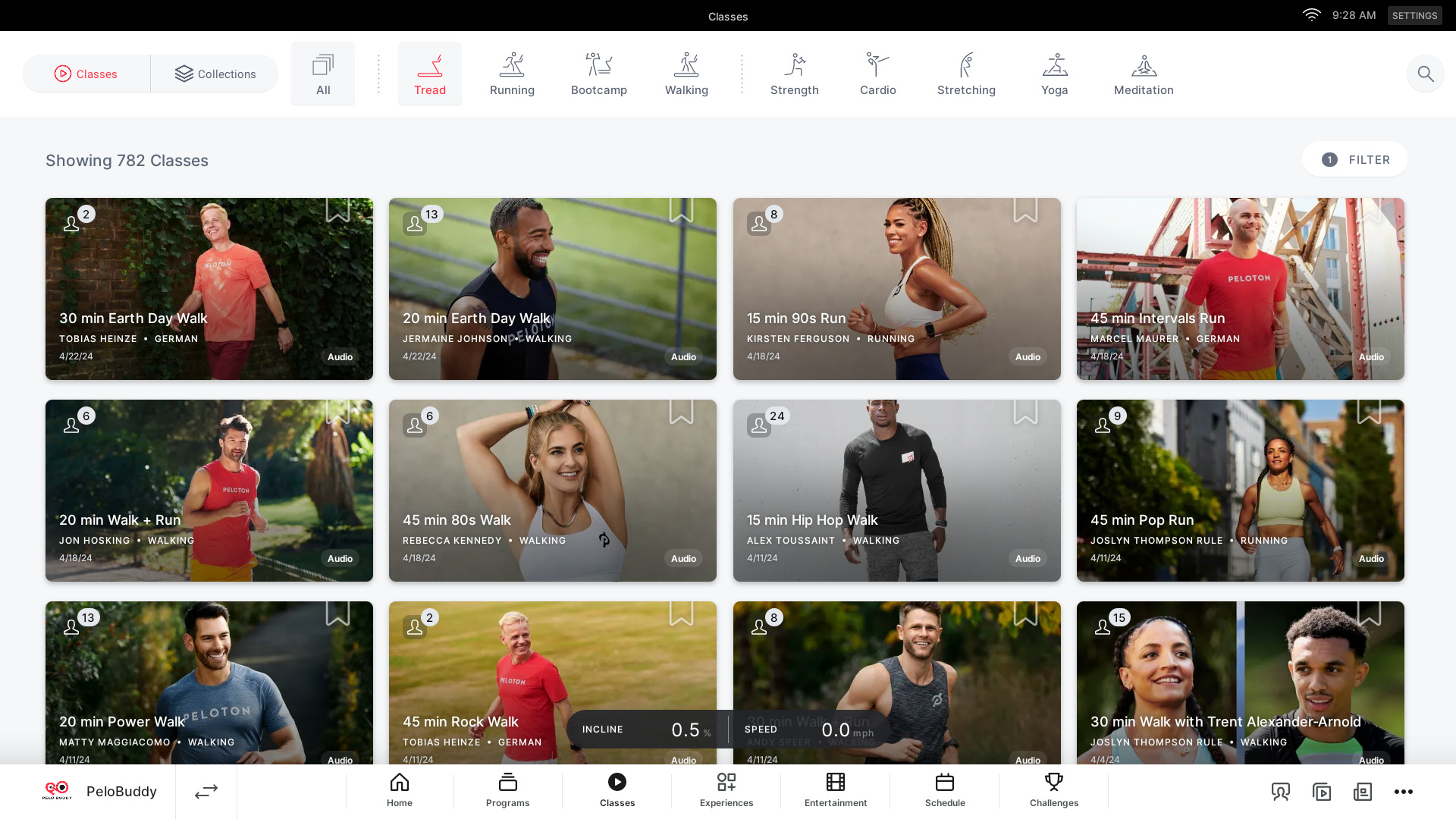 Outdoor walks and runs will display on Peloton Tread after filtering on "Audio Only"
