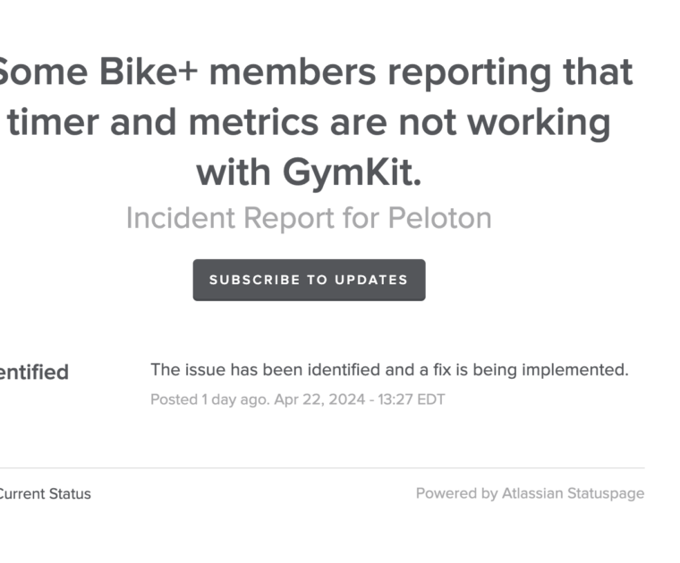 A new bug has been created related to the Apple Watch GymKit and Peloton Bike+