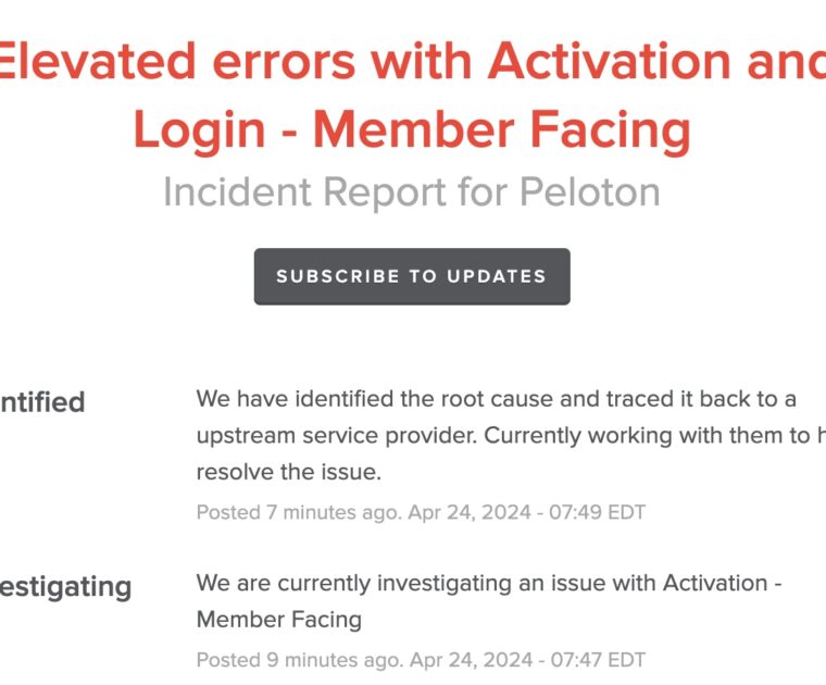 Peloton outage on April 24, 20204.