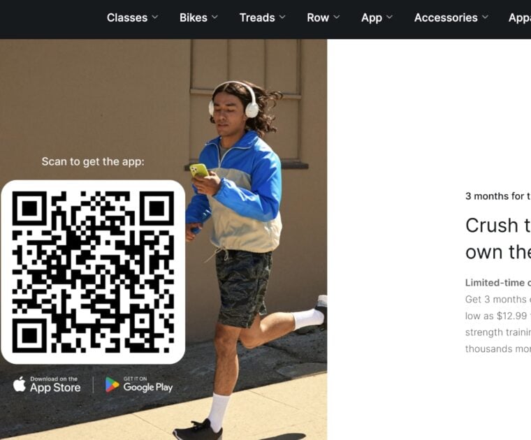 Promotion page for the Peloton app 3 for 1 discount.