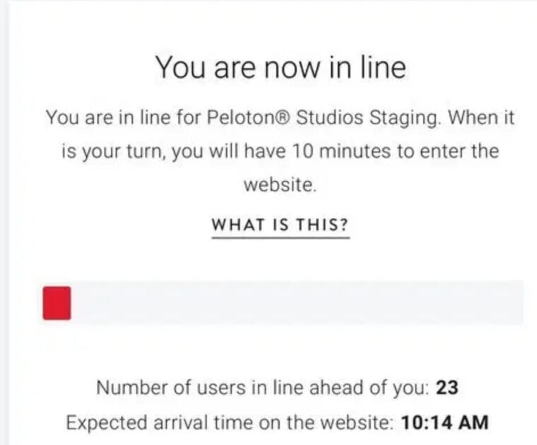 The old queue on the Peloton Studios booking website.