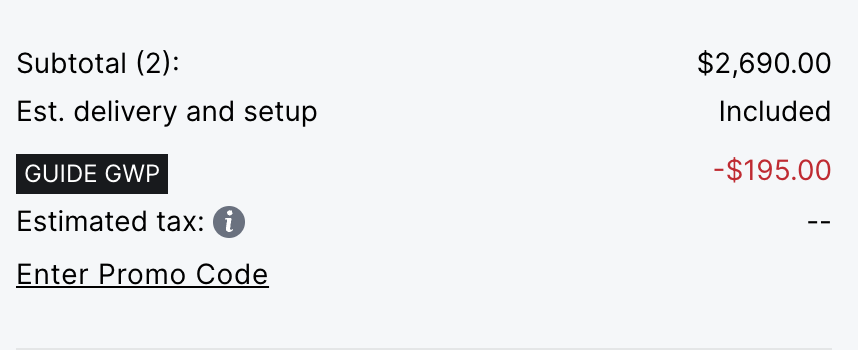 Discount code applied to Guide in cart