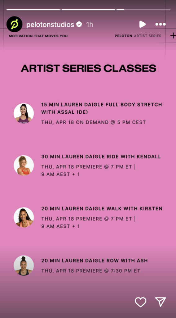 Peloton's Lauren Daigle classes. Image credit Peloton social media.