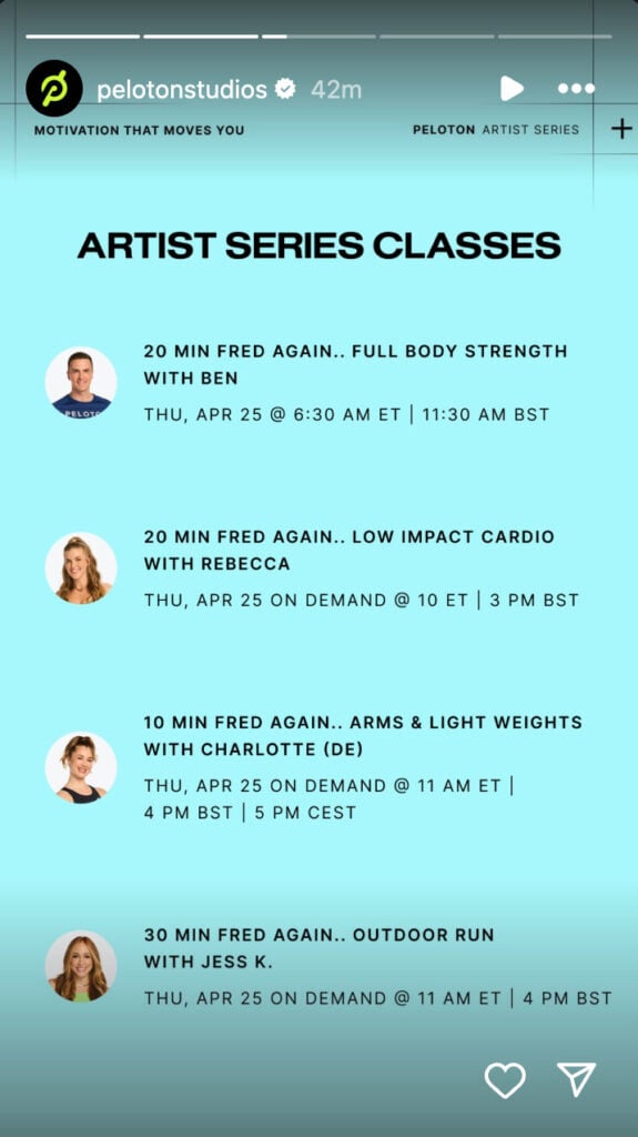 Peloton's Fred again.. classes. Image credit Peloton social media.