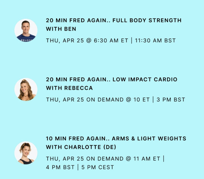 Peloton's Fred again.. classes. Image credit Peloton social media.