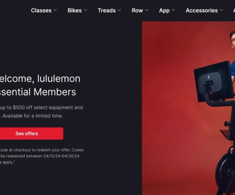 Peloton x lululemon offer landing page.