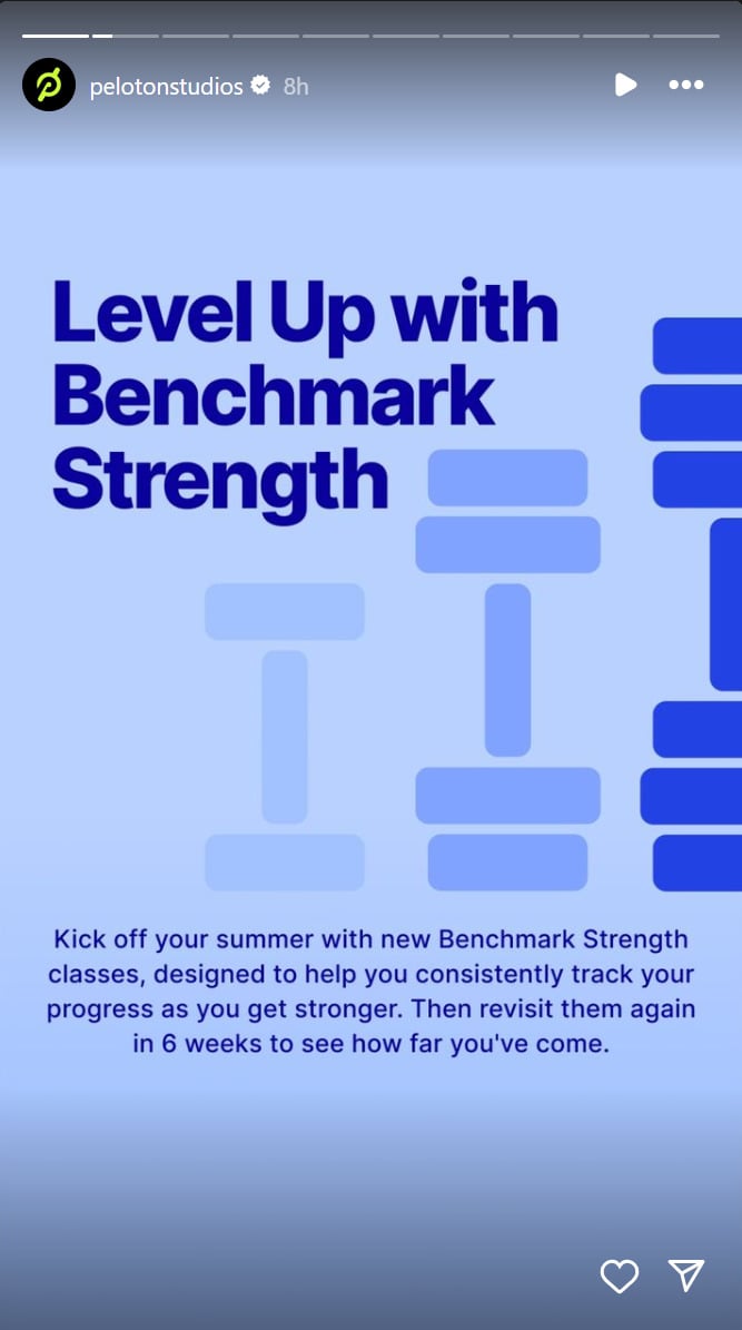 Peloton announces new Benchmark Strength classes coming this week. Image credit Peloton social media.