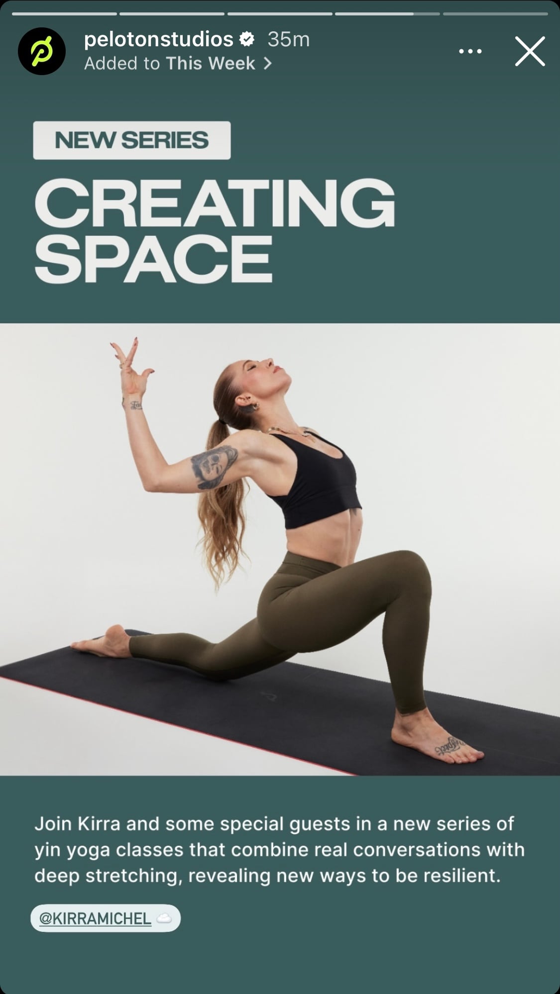 @PelotonStudios Instagram story announcing Creating Space class series. Image credit Peloton social media.