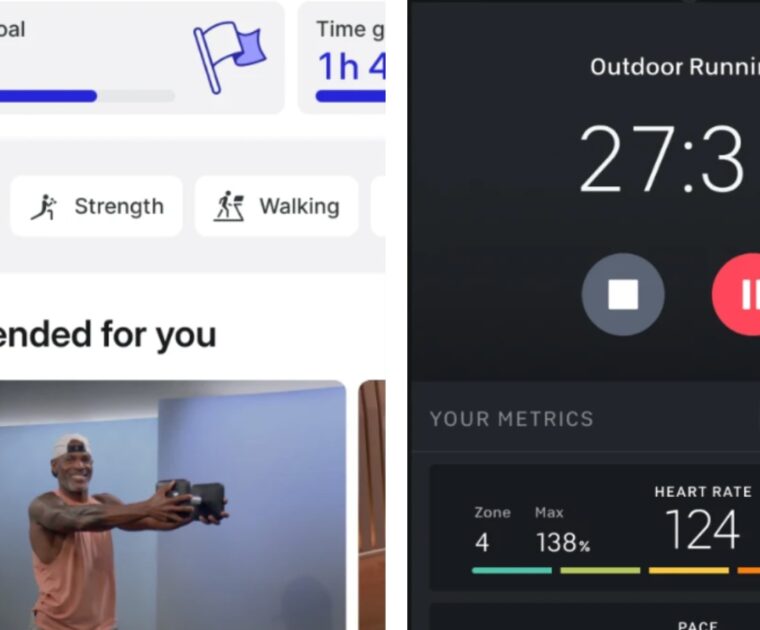 Screenshots of the Peloton Android app. Image credit Peloton.