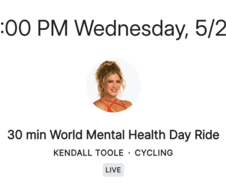 Kendall's 2024 Mental Health Day Ride on the upcoming Peloton schedule.