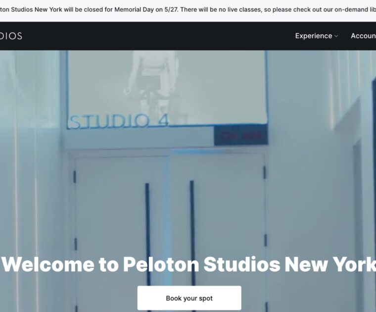 Studio Booking Site displaying message about 5/27 studio closure.