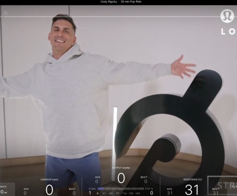 The new "look cam" showing lululemon apparel as seen on the Peloton Bike+
