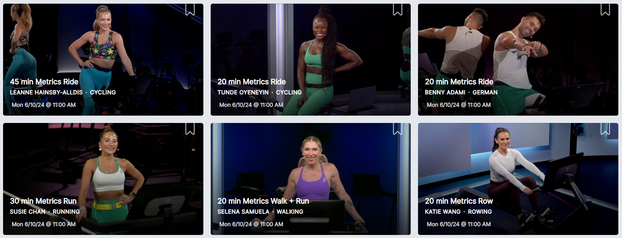 Peloton's Metrics classes across modalities from June 10, 2024
