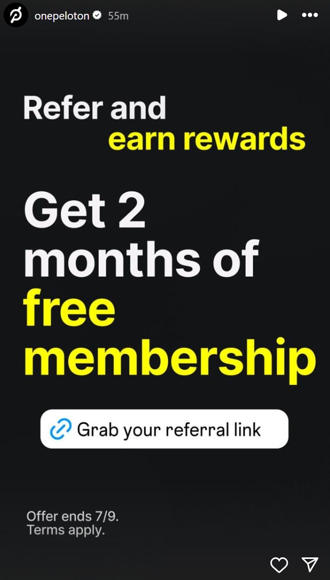 Limited-time Peloton referral bonus for 2 months free membership