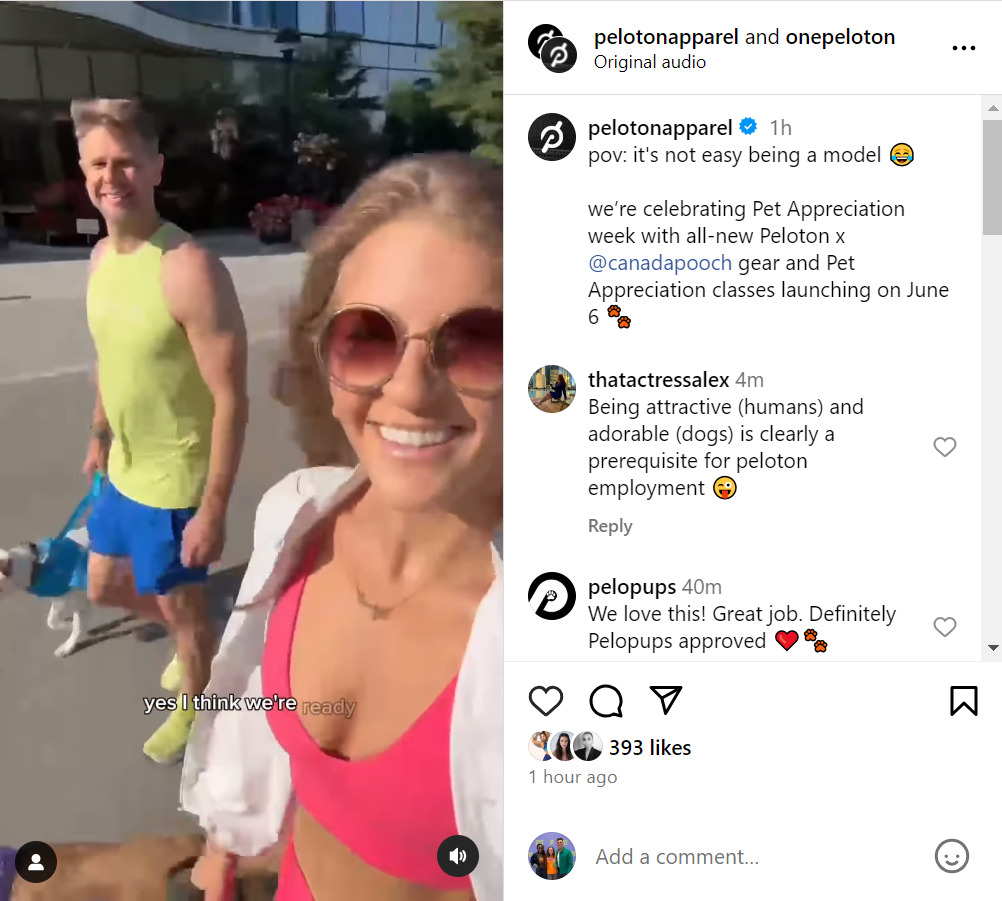 Rebecca Kennedy and Andy Speer walk their dogs in announcement of Peloton's pet apparel
