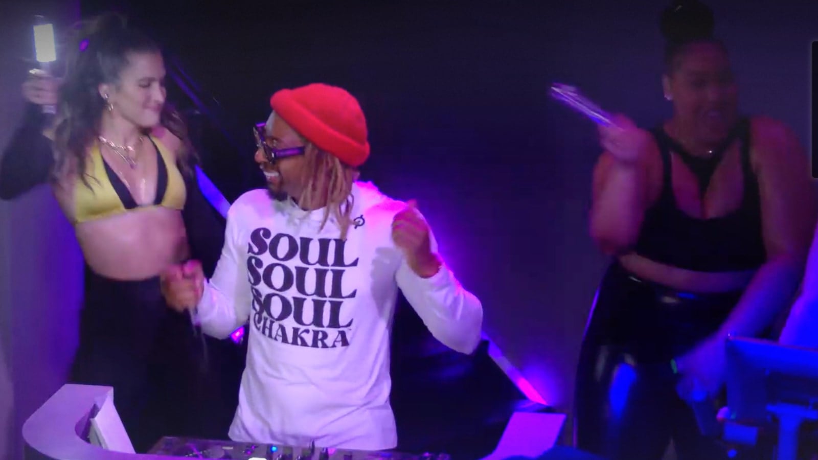 Camila Ramon & Ash Pryor with Lil Jon at the DJ booth.