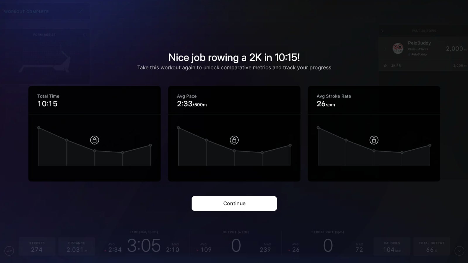 Benchmark test summary for Peloton Tread rowing class