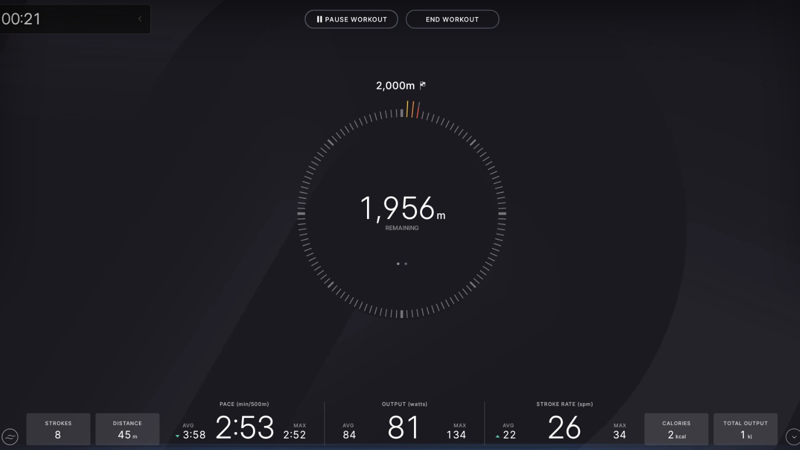 A Just Work Out for a 2k distance on Row.