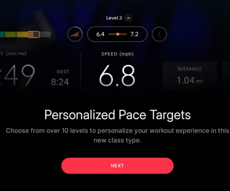 New Pace Target features on Peloton Tread.