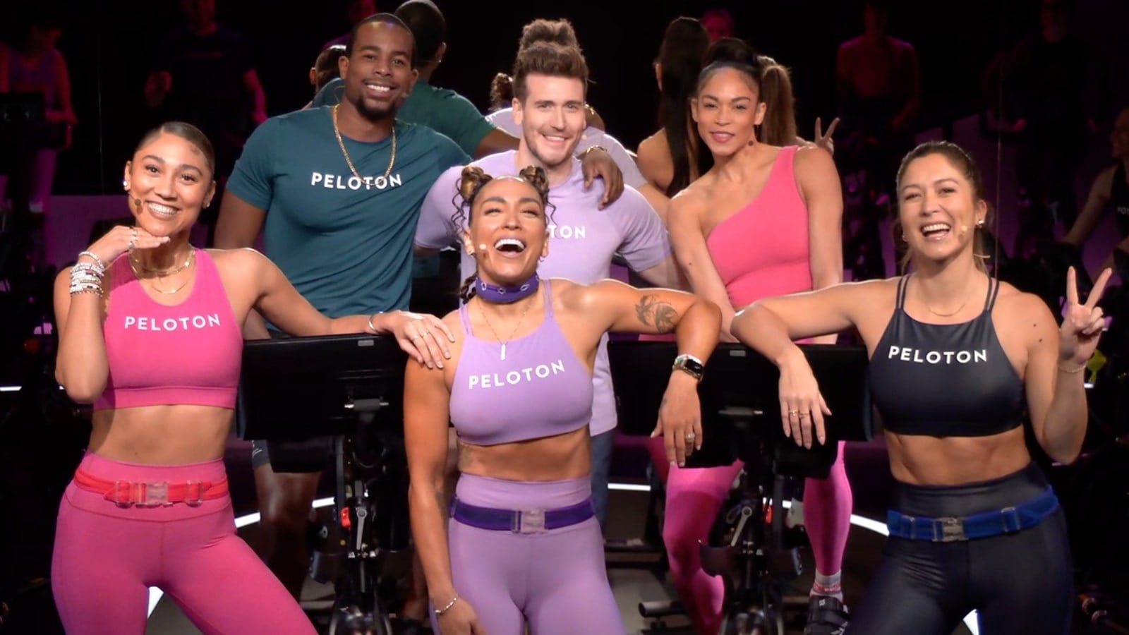 A group of Peloton instructors teaching the "Move As One" class.