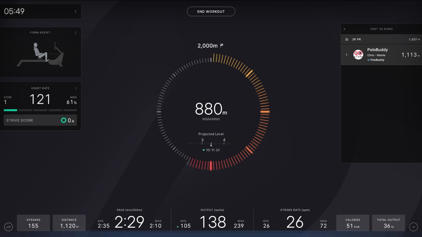 Note the "Projected Level" show in the center of the screen for the Row benchmark test.