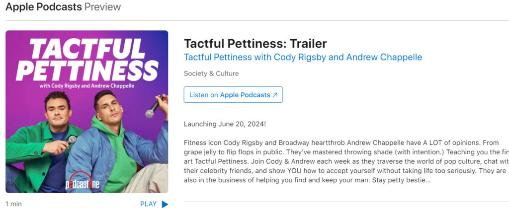 "Tactful Pettiness" page on Apple podcasts site