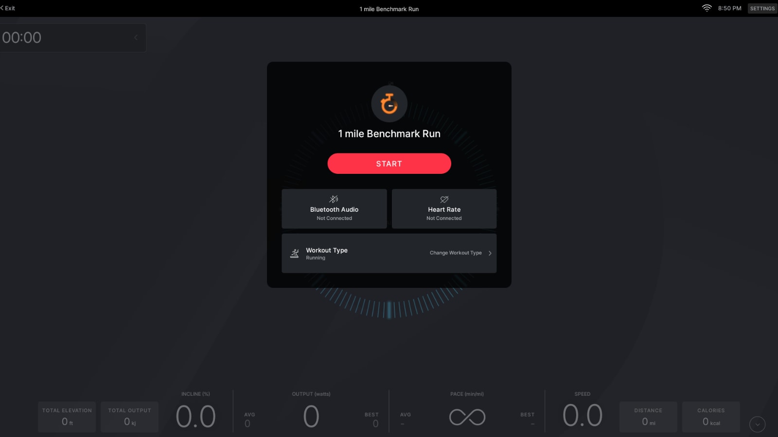 The start screen before beginning a benchmark test.