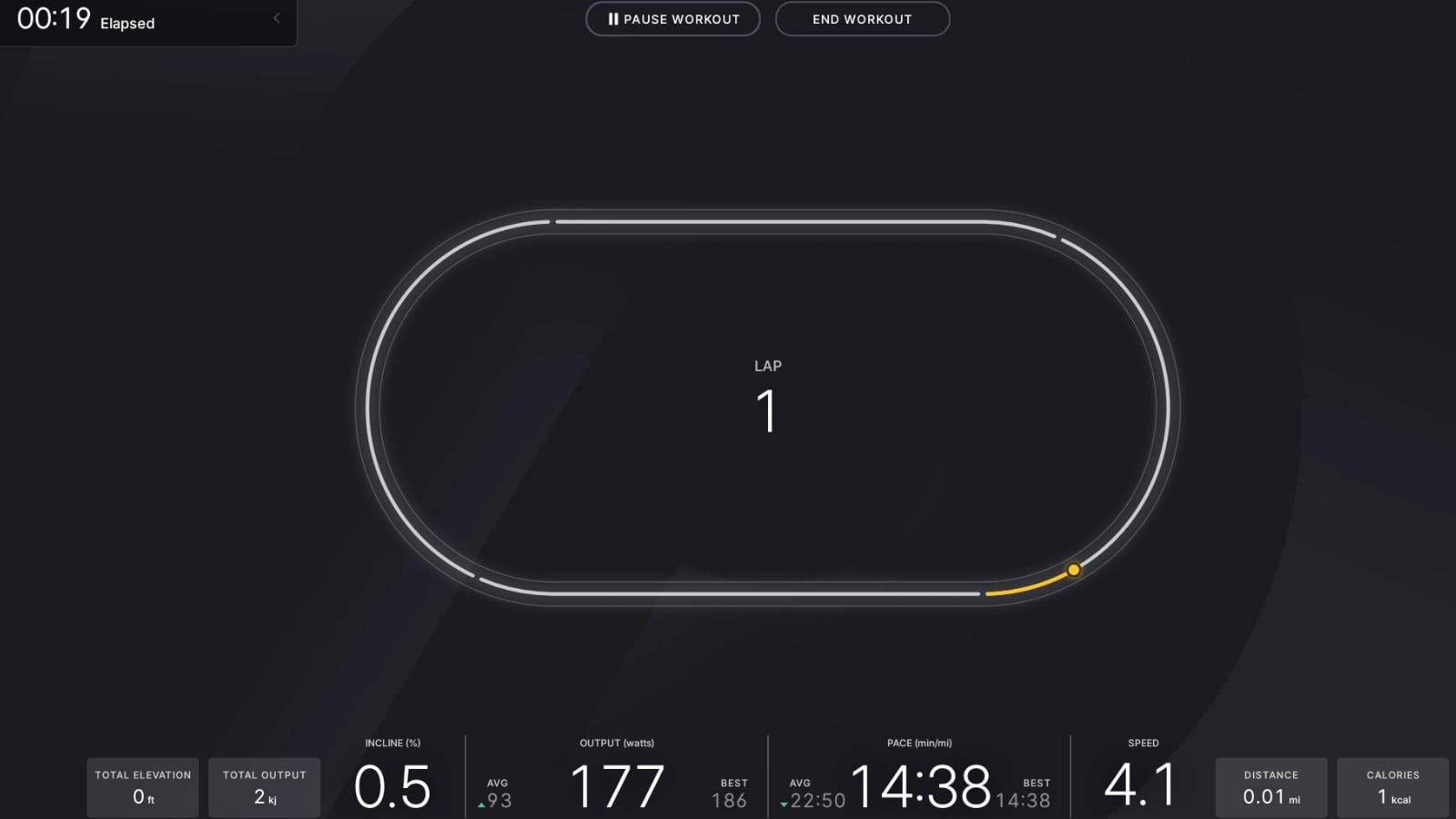 Display of virtual track at the beginning of a Just Run workout