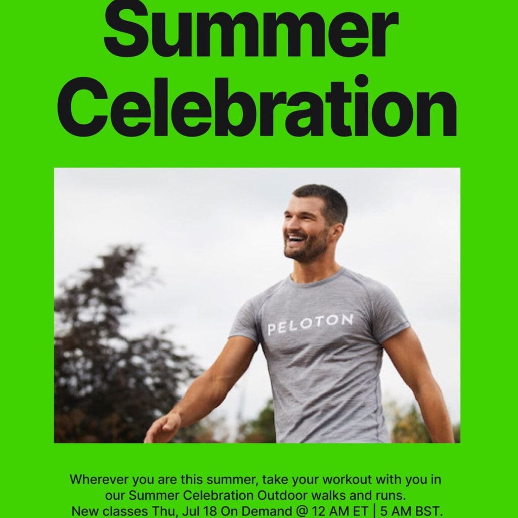 Celebrate summer with Peloton's new outdoor walks and runs. Image credit Peloton social media.